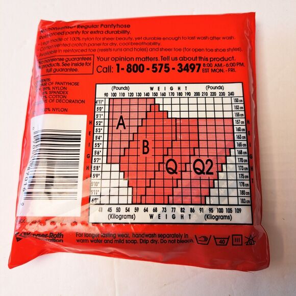 NOS No Nonsense Regular PANTYHOSE WOMENS Size Q M38 SHEER TOE OFF BLACK VINTAGE - Picture 2 of 4